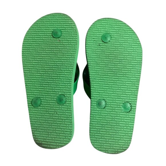 Disney Mickey Mouse Green Flip Flops Tropical Print Kids Size 11/12 Rubber Sole - Picture 3 of 4